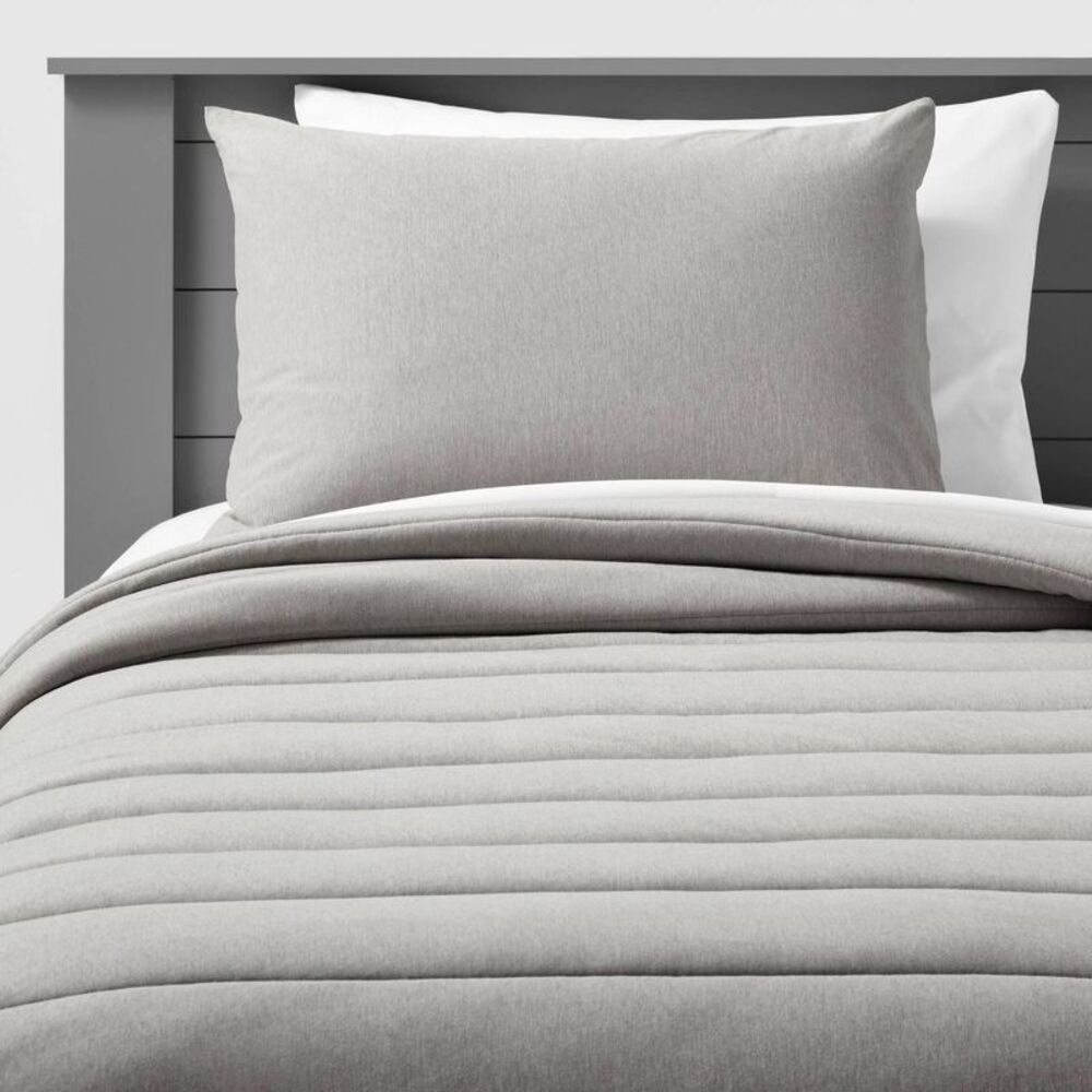 Twin Channel Jersey Kids' Comforter Set Gray - Pillowfort